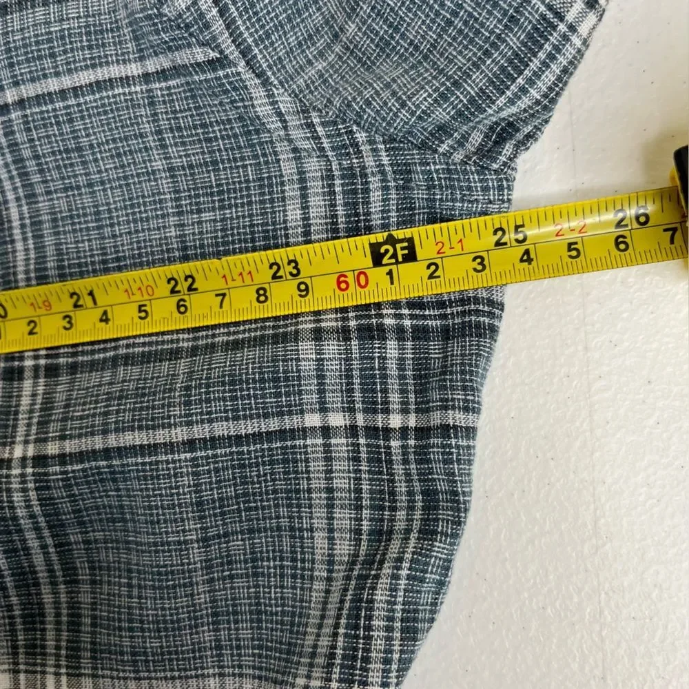 Weatherproof Vintage Linen Blend Blue Plaid Short Sleeve Button Front Men XL